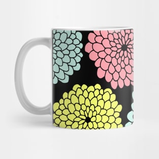 Pastel Flowers Print on Black Background Mug